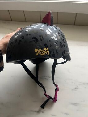 Krash Kids Leopard Print bike Helmet with Pink ears